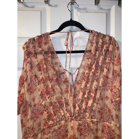 The Kooples Women's Floaty Cottagecore Dress Size 3 L 8 US Orange Floral Hi Low - Picture 6 of 11